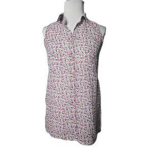 Candie's Geo Print Chiffon Sleeveless Button-Front Top XS Hi-Low Hemline